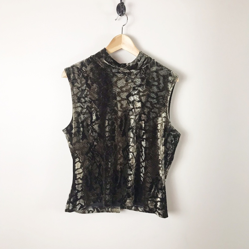 Vintage | Y2K 90’s Velvet Snakeskin Mock Neck Tank L